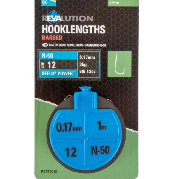 PRESTON N-50 REVALUTION HOOKLENGTHS 0.13MM 100CM N°16