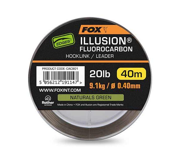 FOX ILLUSION FLUOROCARBON HOOKLINK/LEADER NATURALS GREEN 20LB 9.1KG 0.40MM 40MT